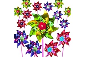 PROLOSO 24 Pack Plastic Pinwheels for Kids Party Favors DIY Lawn Windmill Set Pinwheels for Yard and Garden