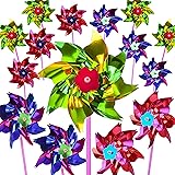 PROLOSO 24 Pack Plastic Pinwheels for Kids Party