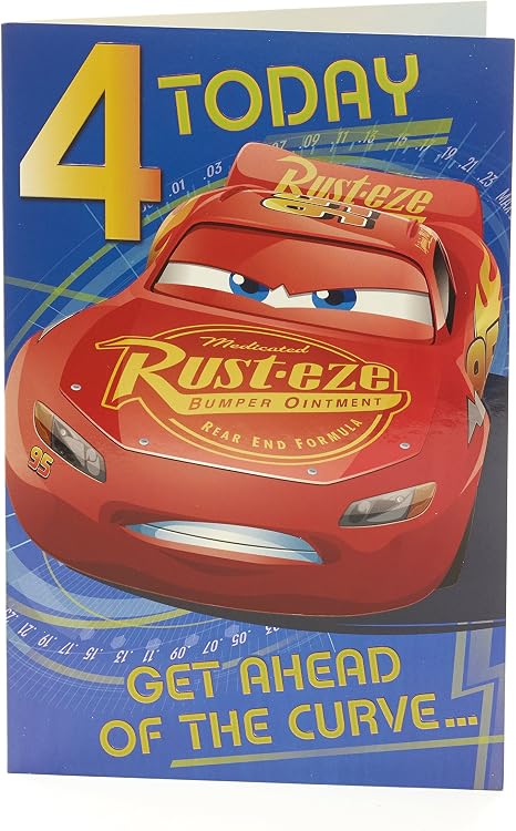 Age 4 Birthday Card - Cars Birthday Card, 4th Birthday, Lightning ...