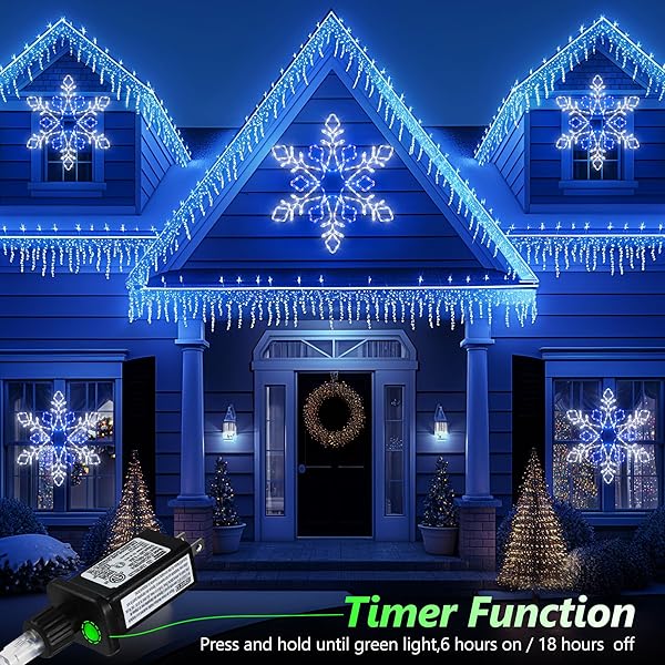 CHRISTMAS 35” SNOWFLAKE LIGHTS DECORATION – OUTDOOR WATERPROOF CHRISTMAS LIGHTS SUPER-BRIGHT WHITE AND BLUE WITH ULTIMATE TIMER FOR OUTDOOR HOME PARTY WALL HANGING LIGHT