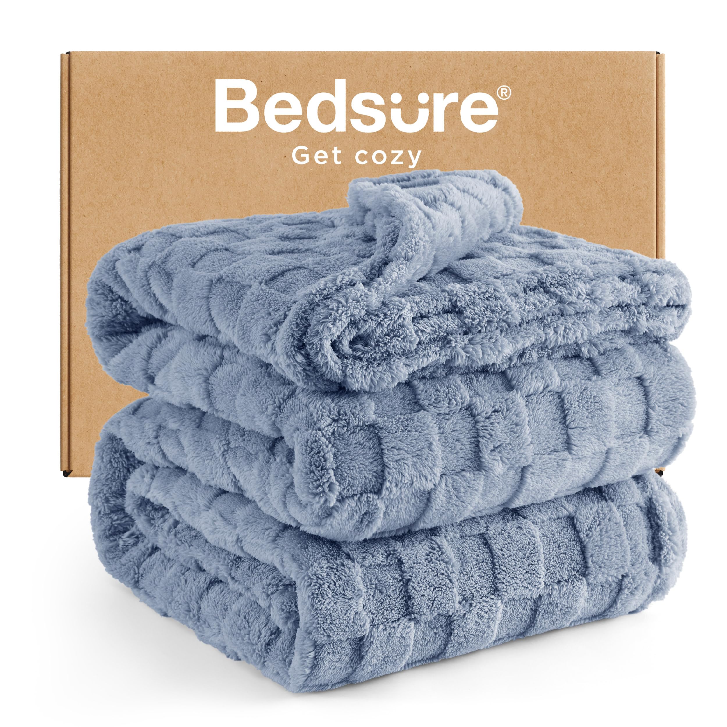 Bedsure GentleSoft California King Blanket for Bed - Super Soft Cozy Blankets for Women Men Girls, Large Fuzzy Fleece Throw for Bedroom Decor, Ashley Blue, 102x96 Inches Image