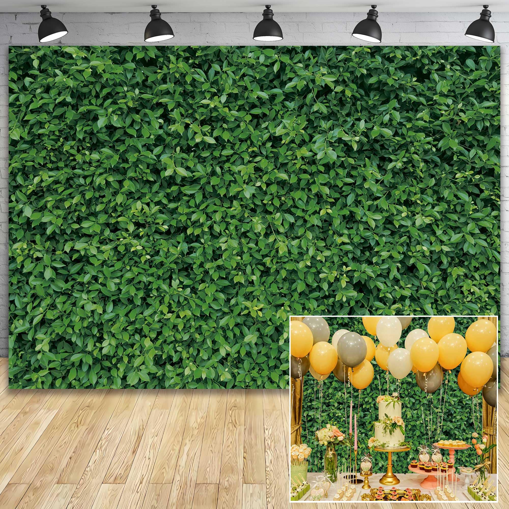 Photo 1 of Green Leaves Backdrop - Nature Greenery Polyester Photography Background for Birthday Wedding Decor Soft Fabric Wall Banner | Baby Shower, Safari, Dinosaur Theme Photo Booth(7x5.5ft)
