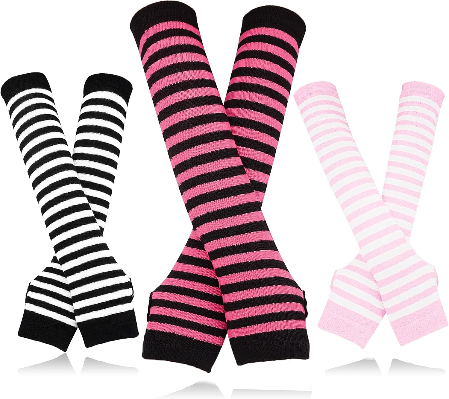 Bellady 3 Pairs Striped Arm Warmers Fingerless Gloves for Women, Pink at  Women’s Clothing store
