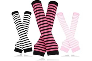 Bellady 3 Pairs Striped Arm Warmers Fingerless Gloves for Women