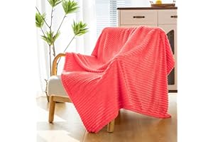 Vessia Flannel Fleece Throw Blanket for Couch,Sofa,Bed, 300GSM 50x70inch Striped Red Blanket Throw for Adults and Kids, Super Soft Warm Cozy Lightweight Ribbed Throw for All-Season