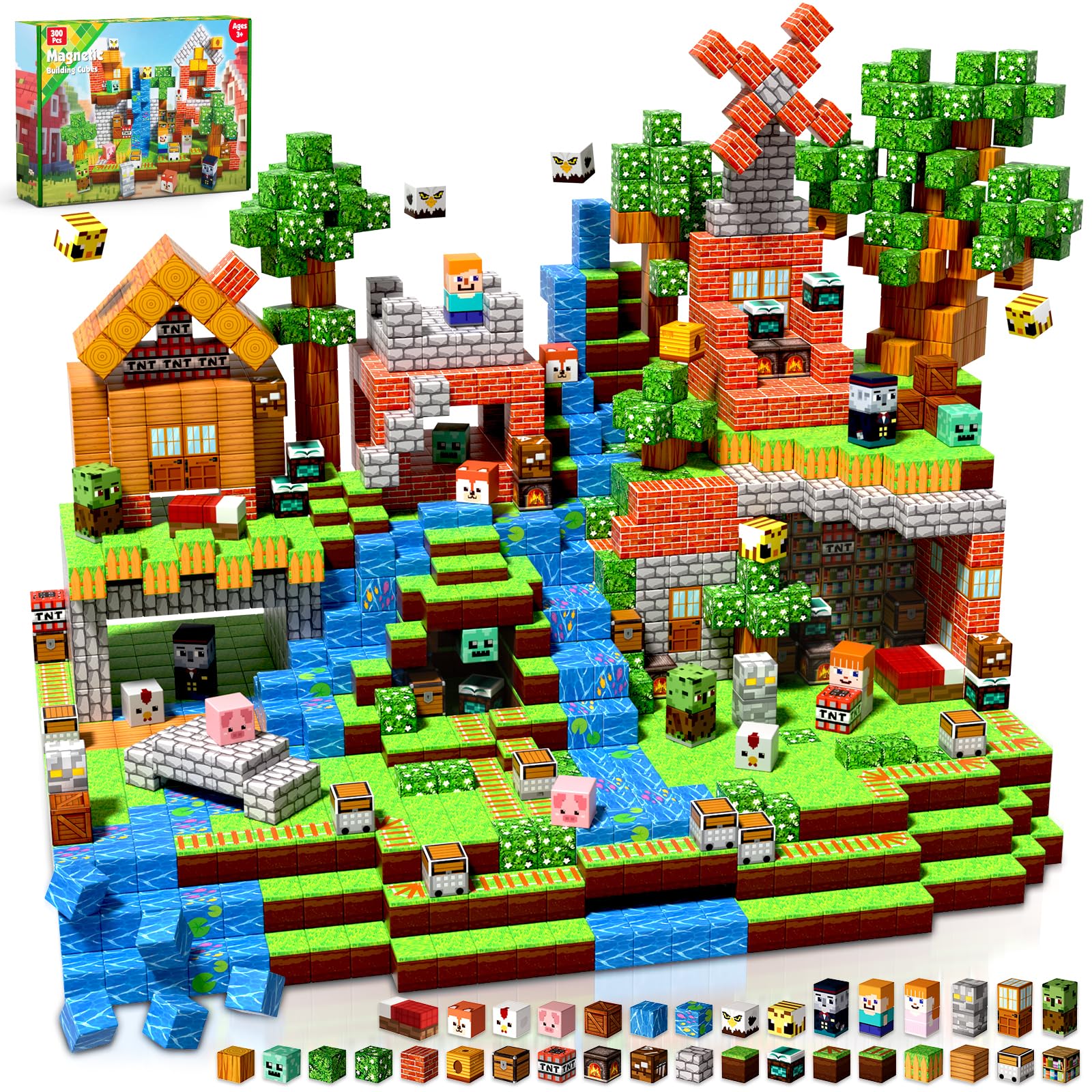 Goody King 300PCS Magnetic Blocks - Forest Magnetic Building Blocks, Stacking Magnets for Kids, Strong Magnets, Sensory Toy for STEM Learning Toys for Kids 3+ Boys and Girls Christmas Birthday Gifts Image