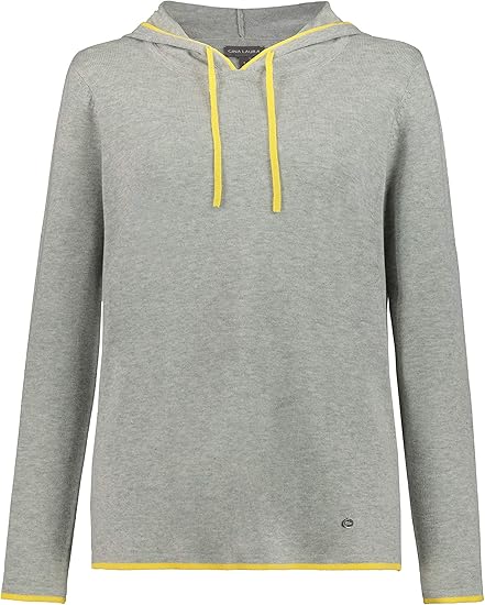 GINA LAURA Damen Pullover, farbige Abschlüsse, Kapuze grau-Melange XXL