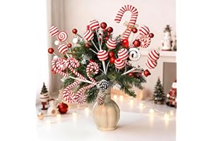 VABAMNA 5pcs Candyland Christmas Tree Picks Candy Cane Tree Topper, Red and White Christmas Tree Decorations with Glitter, Curly Lollipop Candy Picks for Xmas Holiday Wreath Vase Party Decor