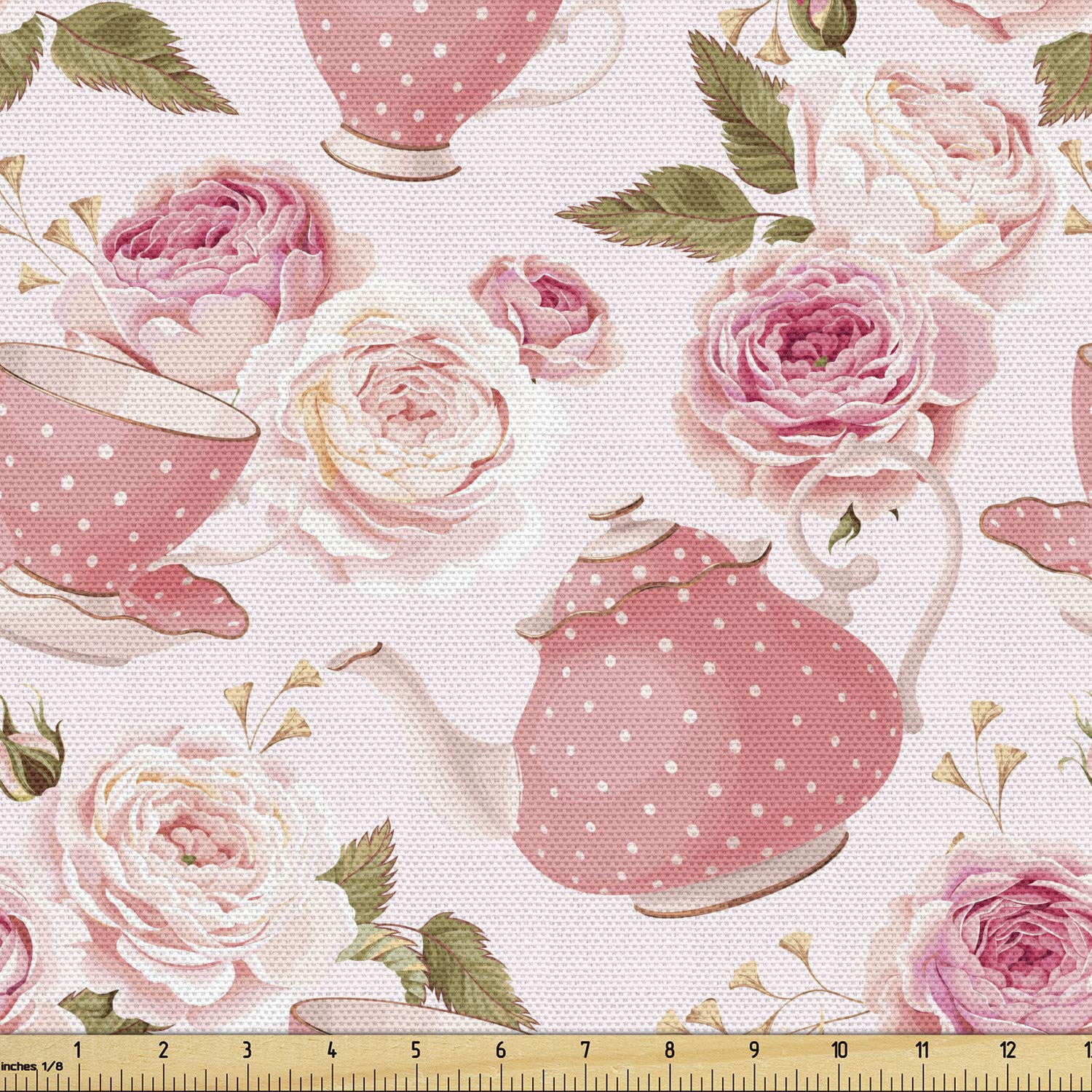 Ambesonne Floral Fabric by The Yard, Vintage Style