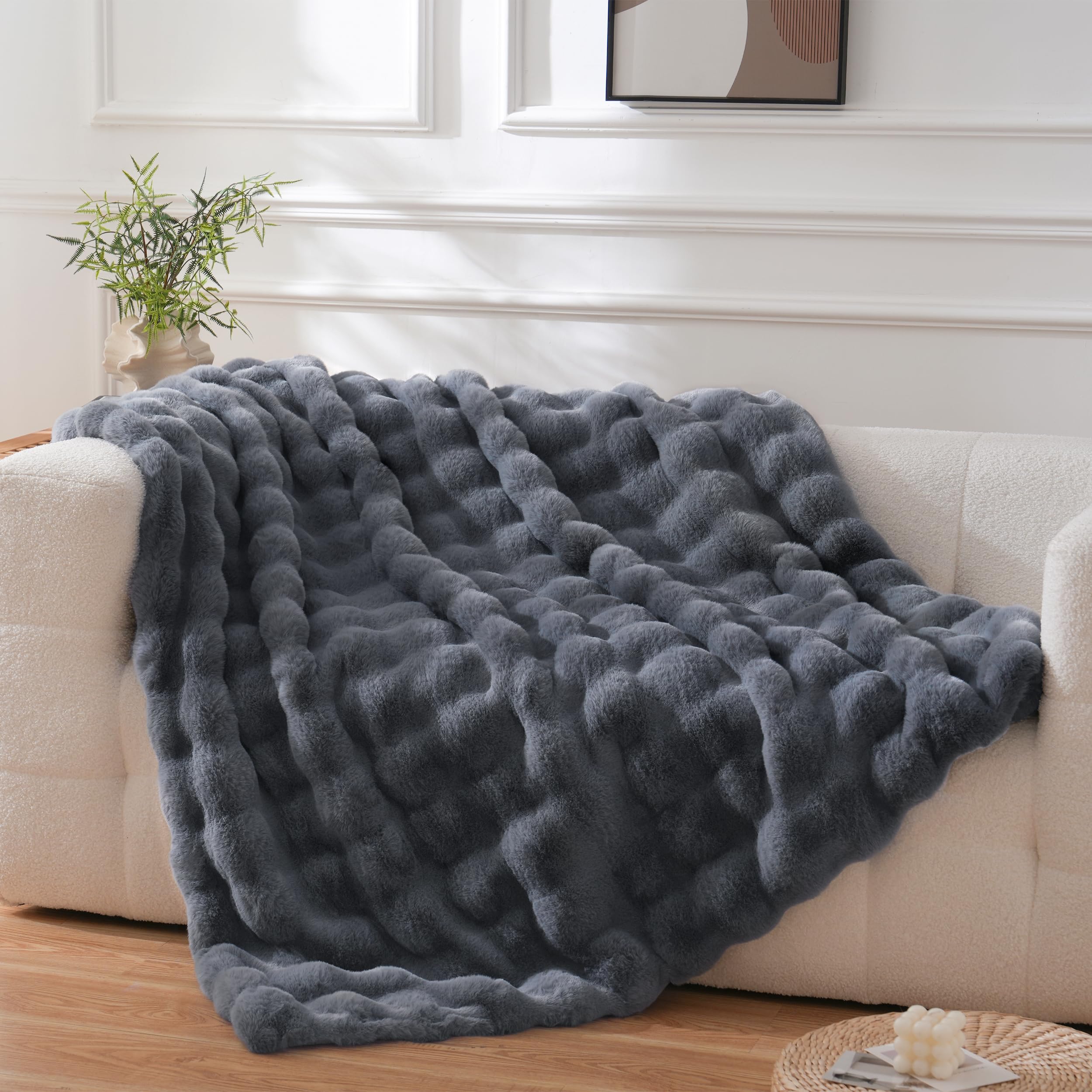 Photo 1 of **STOCK PHOTO FOR REFERENCE ONLY**BENVWE Faux Fur Throw Blanket for Couch Bed - Fluffy Soft Thick Bubble Blanket for Living Room Home Decor - Fathers Day Birthday Gifts for Women Men, Grey, 63" x 80"
