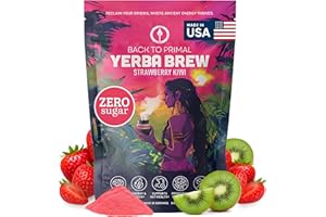 BACK TO PRIMAL Yerba Mate Instant Tea Powder - Strawberry Kiwi, 4-in-1 Functional Blend, Supports Energy, Focus and Gut Health - Nootropic, Prebiotic & Probiotic Mix with Vitamin B3, B6 & B12 | 30 Servings