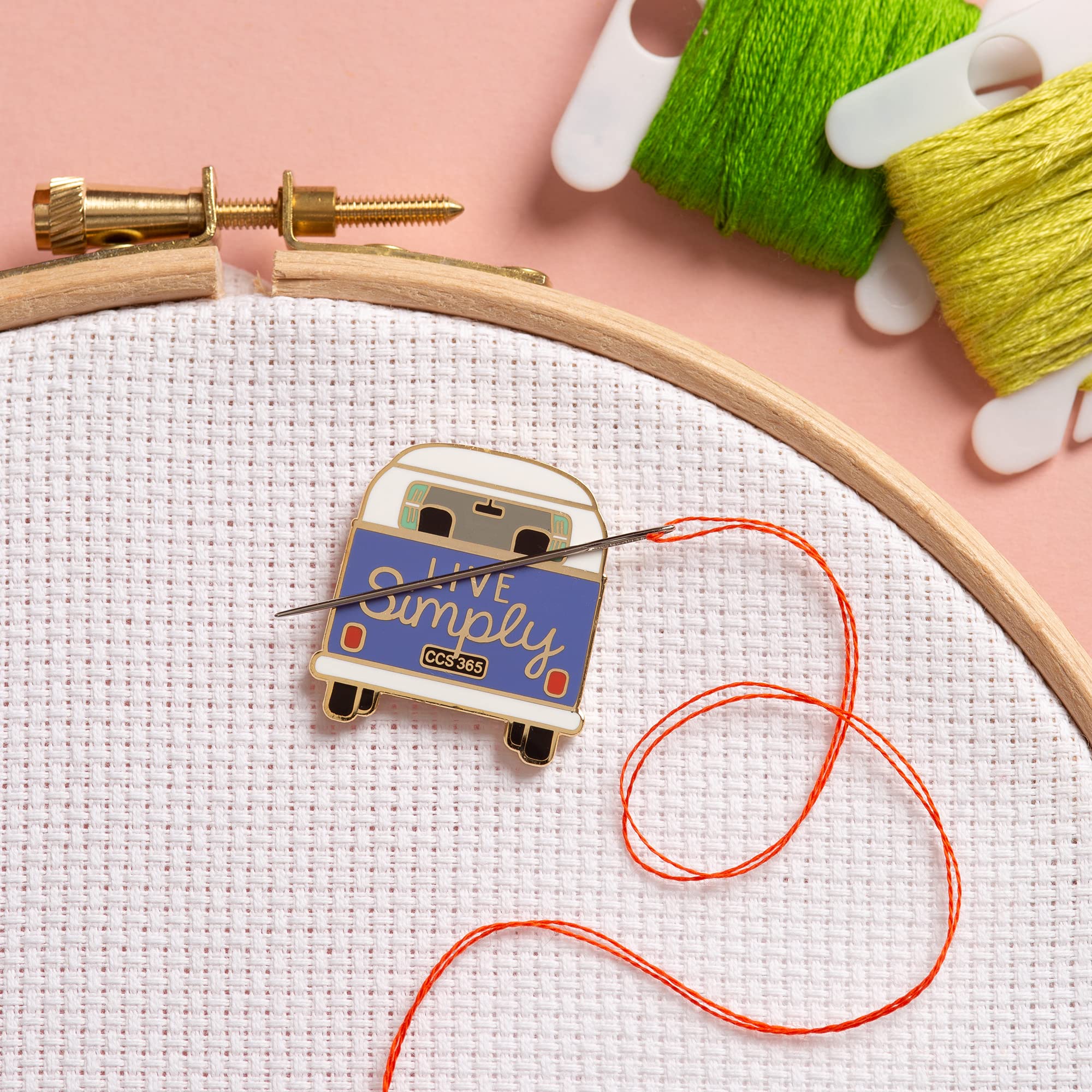 Needle Minder - Campervan Adventure Awaits for Cross Stitch, Sewing, Embroidery and Needlework Accessories, Enamel and Magnetic