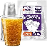 [100 Pack - 16 oz.] Clear Disposable Plastic Cups PET Crystal Clear Disposable 16oz Plastic Cups