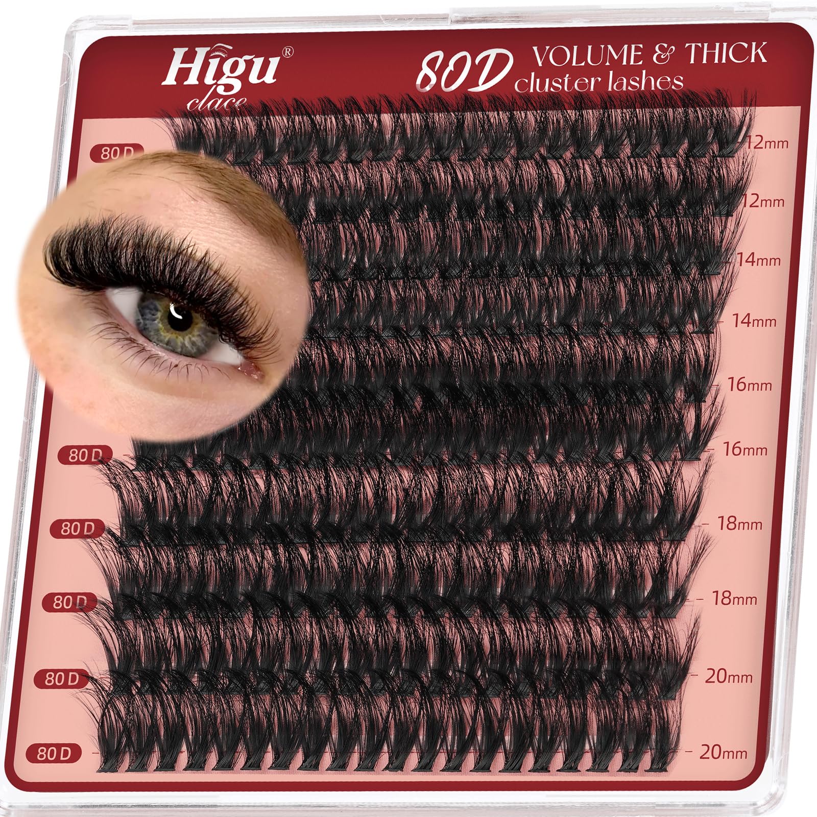 Cluster-Lashes 80D Individual-Eyelashes, Higu clace 12-20mm Thick Eyelash-Clusters D Curl, DIY Lash Extensions at Home (80D 12-20) โ image 1