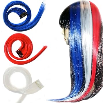 3 X 22 Clip In Straight Hair Extensions Blue Red White High