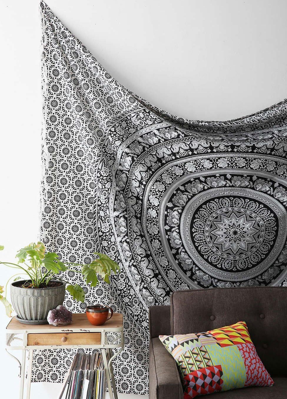 Lali Prints Hippie Black and White Tapestries Elephant Mandala Hippie Tapestry Indian Traditional Throw Beach Throw Wall Art + 1 Free Cushion cover College Dorm Bohemian Tapestry Wall Hanging Boho Queen Bedspread
