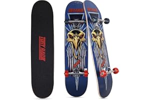 VOYAGER Tony Hawk 31 inch Skateboard, Tony Hawk Signature Series 2, 9-ply Maple Deck Skateboard for Cruising, Carving, Tricks and Downhill, Dagger/Cross/Skull