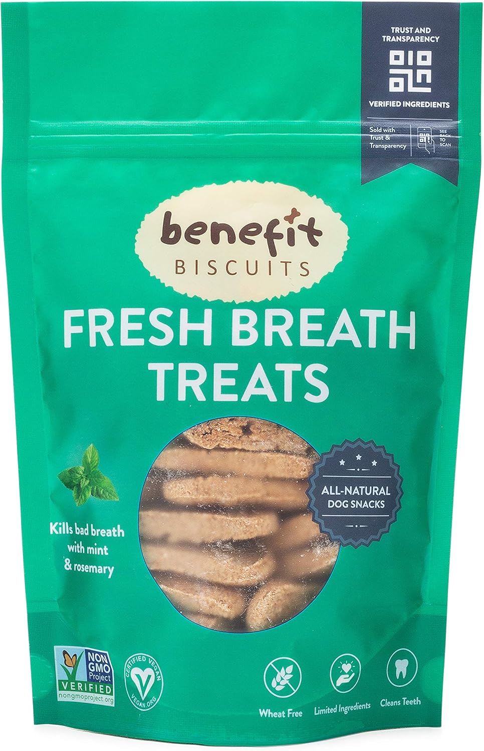 Amazon Com Benefit Biscuits All Natural Dog Treats Certified Vegan Non Gmo Wheat Free Healthy Dog Biscuits Made In Usa Mint Regular Bag 7oz Kitchen Dining