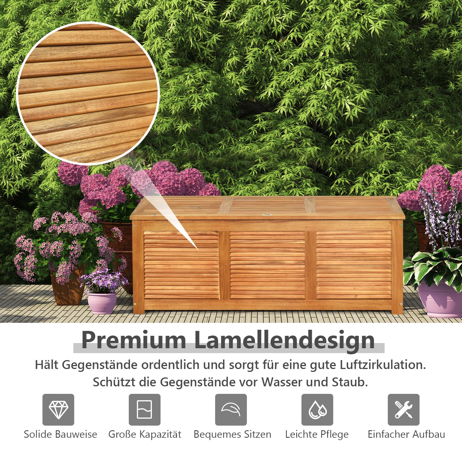 GIANTEX Gartenbox Holz Auflagenbox Gartentruhe Kissenbox Holzbox Garten 4