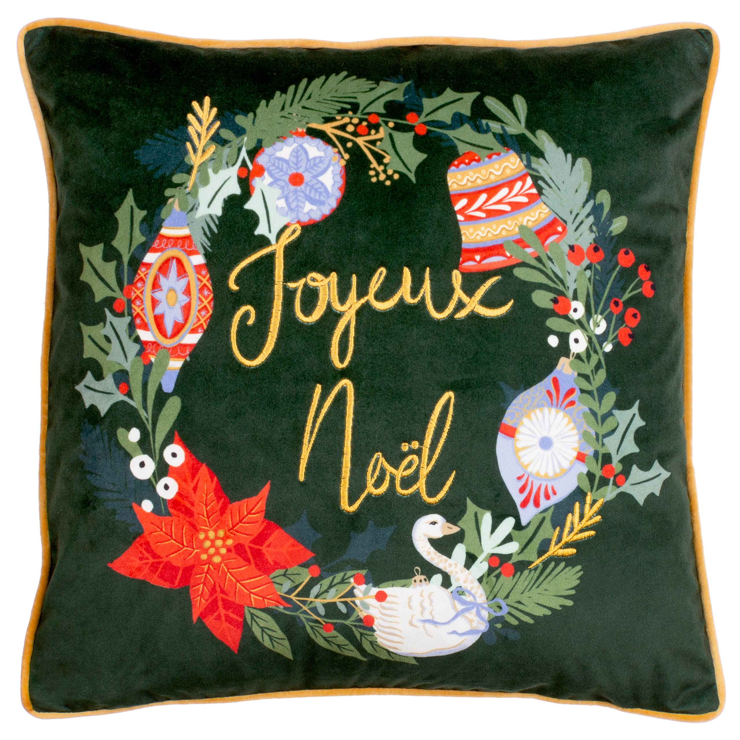 furn. Deck The Halls Joyeux Noel Cushion Cover,Pine Green,43 x 43cm