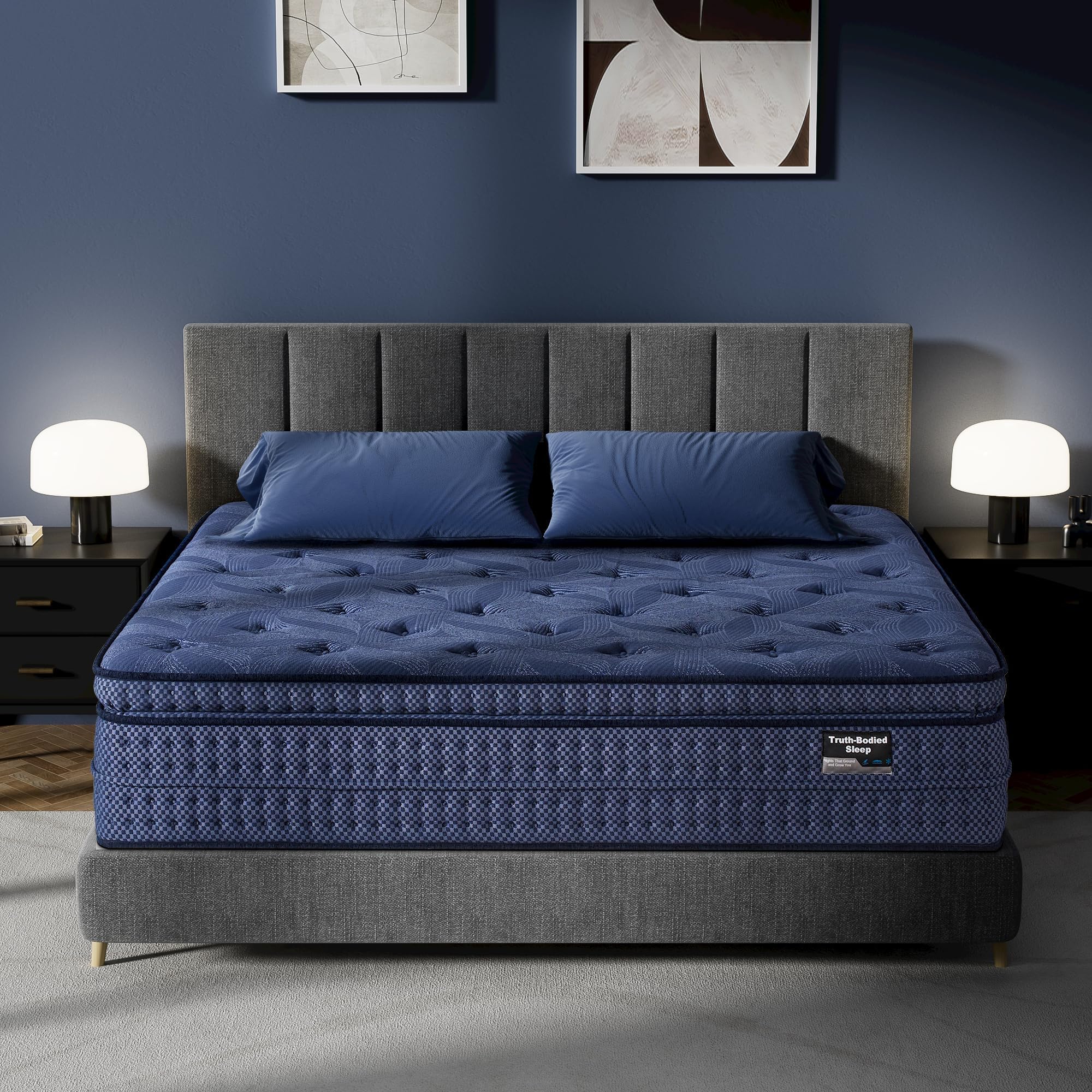 Photo 1 of (factory sealed)(see all images) SURLUNKEYS Queen Mattress Medium Plush - 14 Inch Memory Foam Hybrid Mattress Strong Edge Support Without Motion Transfer for Deep Sleep, Blue