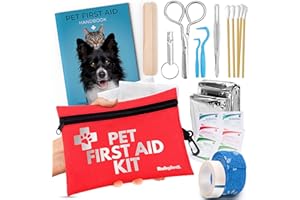 RUBYLOO Dog First Aid Kit for Travel | Vet Approved Pet First Aid Supplies for Dog & Cat | Compact Set with Pet First Aid Kit Book, Tick Remover, Emergency Thermal Blanket & More for Hiking, Camping, Hunting