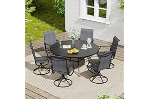 VICLLAX 7 Pieces Outdoor Dining Set, Patio Furniture Set of 6 Patio Swivel Dining Chairs and 50" Patio Round Table for Backyard, Dark Charcoal Chairs & Black Tabletop