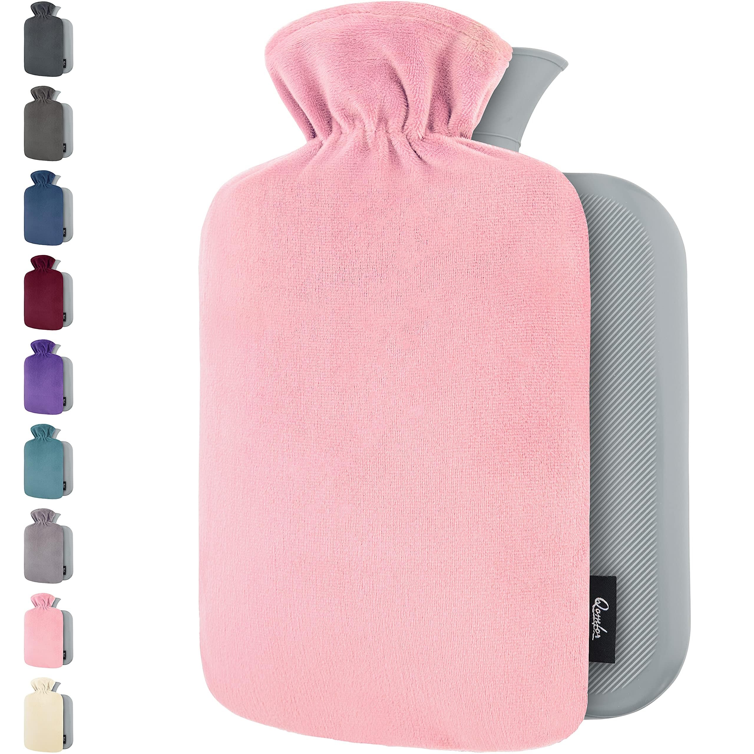 Hot Water Bottle - with Soft Premium Fleece Cover - Pink, 2L - Heating Pad for Menstrual Cramps & Period Comfort - Bed Foot Warmer - Hot & Cold Compress for Back, Stomach, Neck Pain Relief