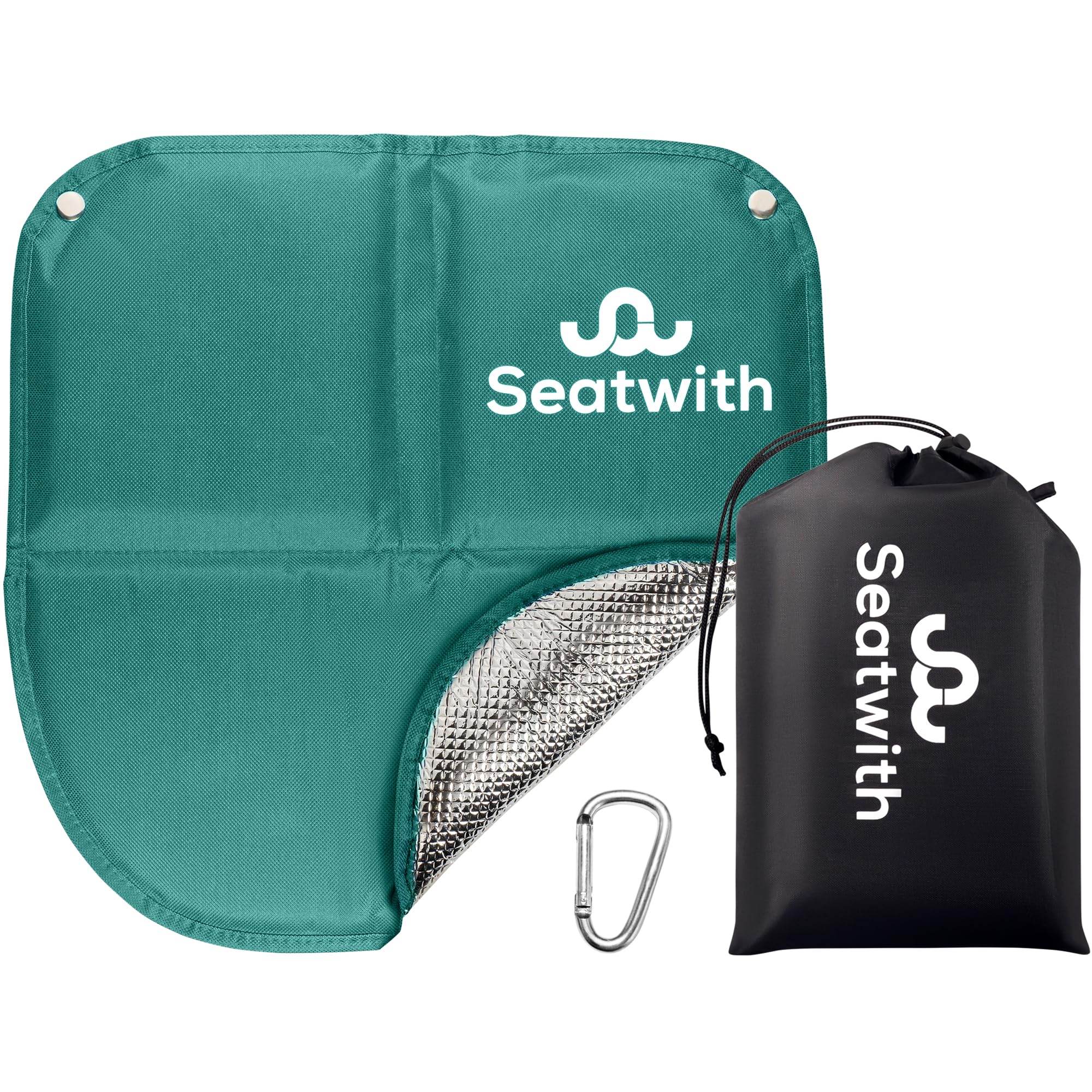 Seatwith Folding Sit Mat (16"x16"), Insulated Camping Sit Pad Hiking with Aluminium Underside, Hiking Seat Pad w/Carry Bag & Snap Hook, Seat Mat, Sitting Mat Protection Against All Elements + E-book