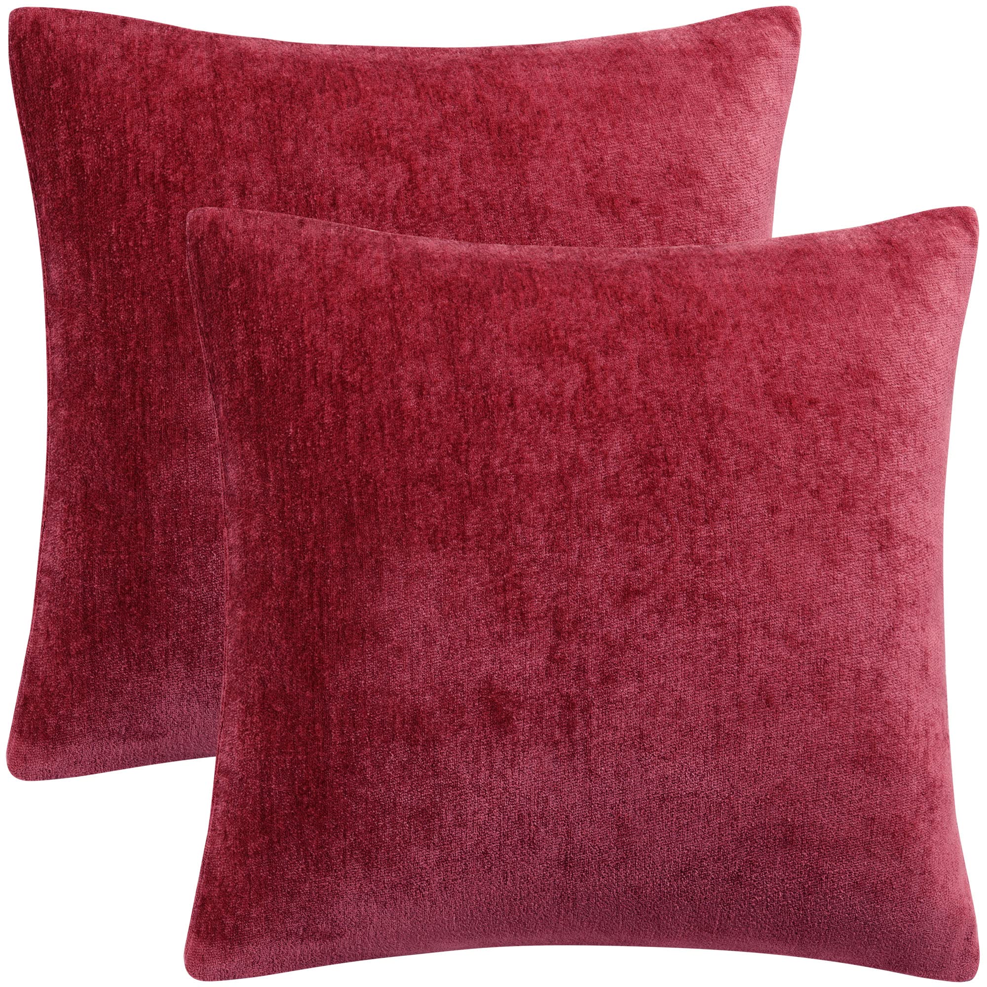 PiccoCasa Pack of 2 Decorative Cushion Covers for Sofa Bedroom, 20x20 Inches (50x50cm) Chenille Throw Pillow Covers Water Repellent - Burgundy Throw Cushion Covers with Invisible Zipper