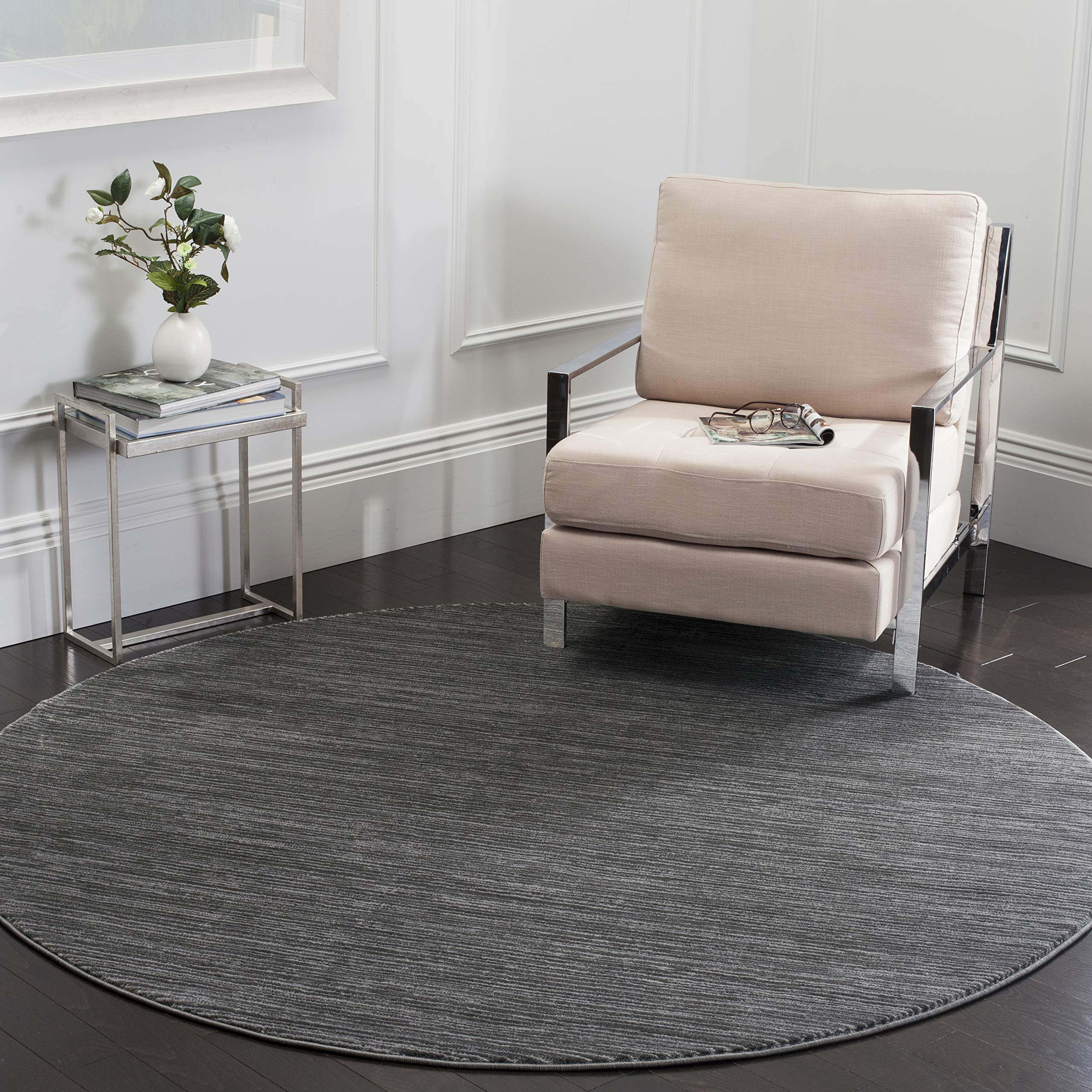 SAFAVIEH Vision Collection Area Rug - 8' Round, Grey, Modern Ombre Design, Non-Shedding & Easy to Clean, Ideal for Living Room, Bedroom, Dining Space (VSN606D) Image