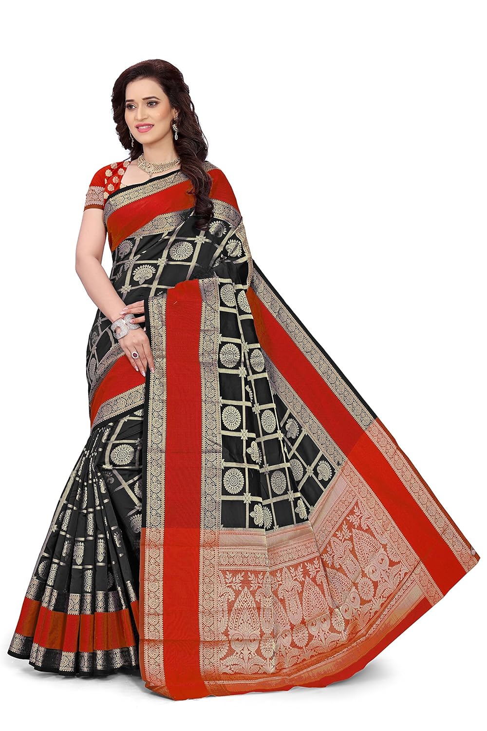 indian fashionista women's banarasi silk saree with blouse piece (butta saree)