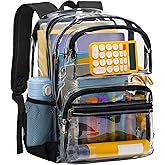 Vorspack Clear Backpack for School - Heavy Duty See Through Bookbag for Girls Boys Large Transparent Backpacks for Work, Travel - Black