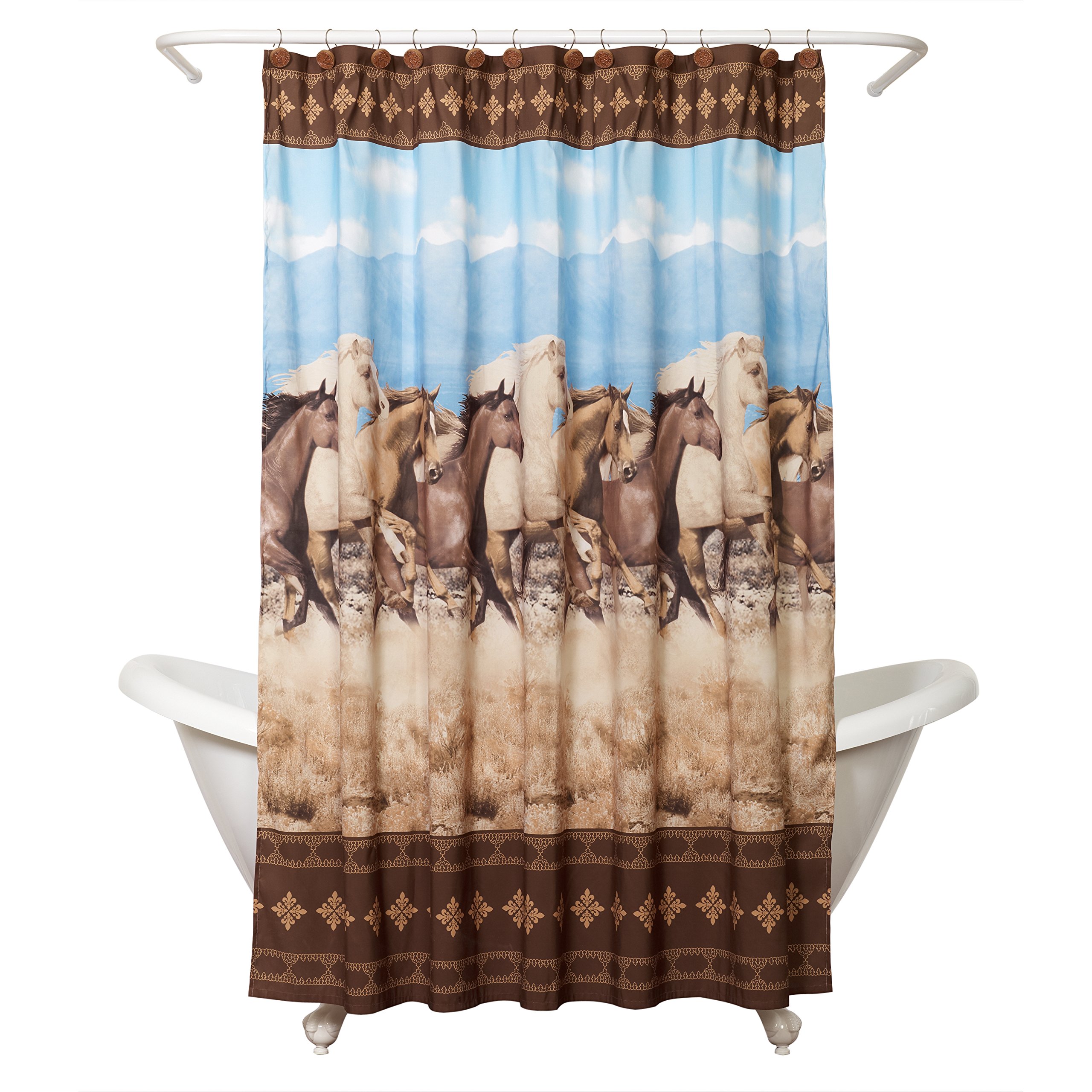 Zenna Home Running Free Shower Curtain Western/Horses Brown