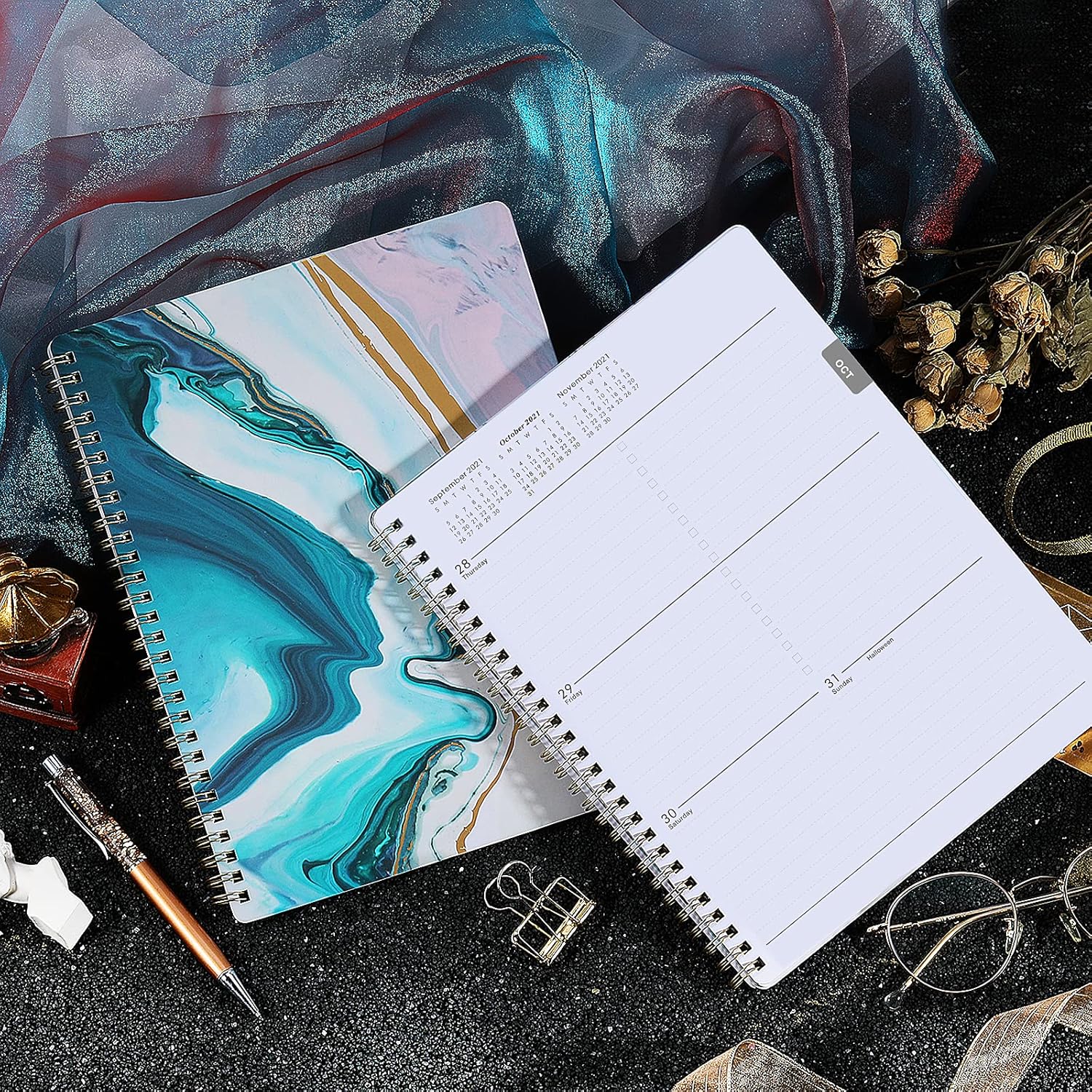 Planner 2021-2022 - Academic Planner with Tabs, 8" x 10", Jul. 2021 - Jun. 2022, Weekly & Monthly Planner, Thick Paper, Twin-Wire Binding - Sea Blue : Office Products