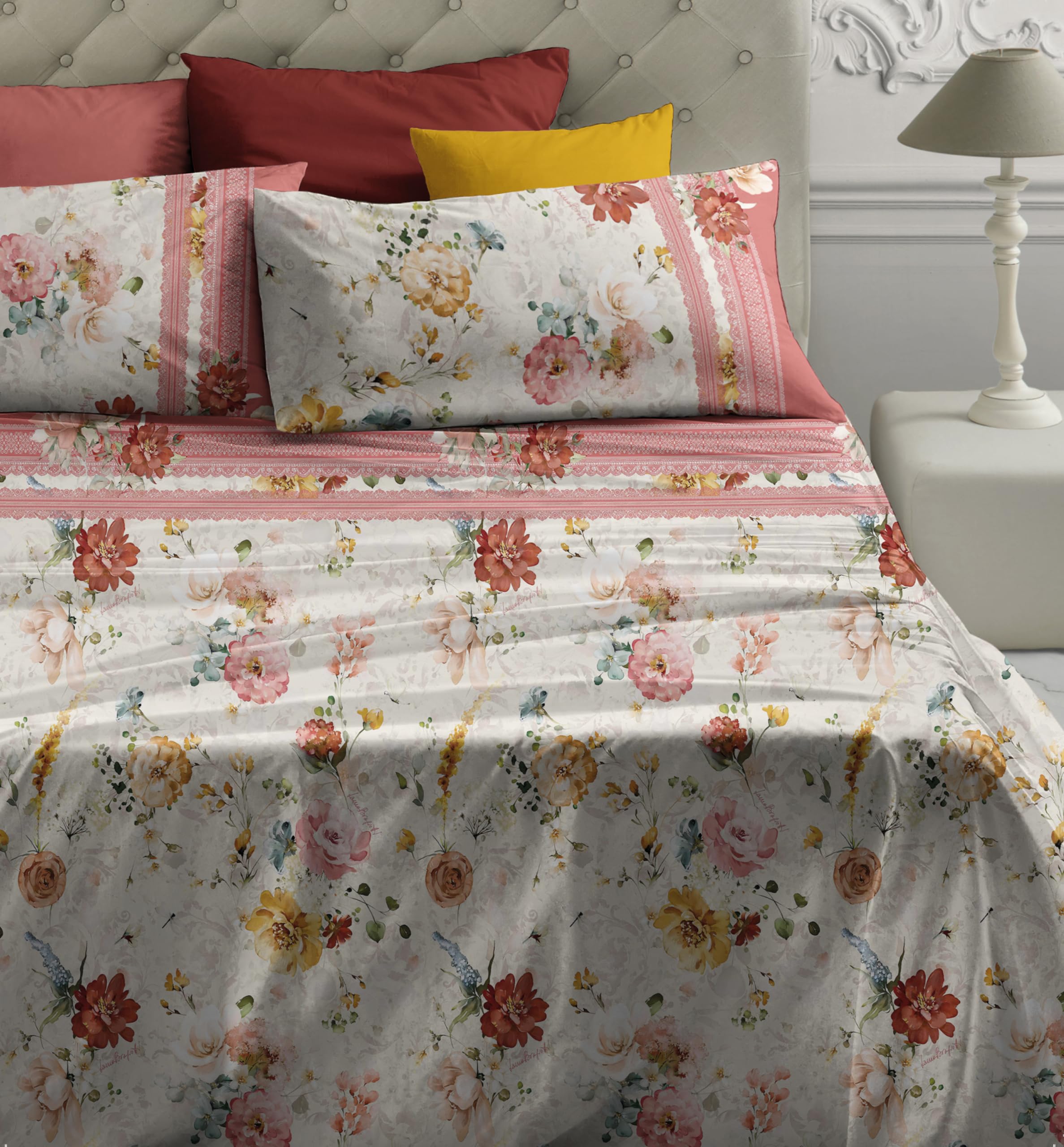 Laura Biagiotti Granelle Coral 100% Cotton Percale Double Bed Set with Pillowcases