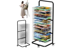 Whoonba Étendoir à peinture avec 25 étagères amovibles, support de séchage mobile en métal avec roues verrouillables, étagère