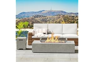 NAGA BAHNA NAGA HABNA 56 Inch Propane Fire Pit Table, Rectangle Outdoor Fire Table w Tank Table (50,000 BTU), 3 Piece Gas Fire Pit w Glass Wind Guard & Lava Rocks for Garden, Pool, Backyard