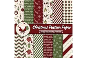 Whaline 24 Pack Christmas Pattern Paper 30x30cm Red Green Textured Scrapbook Paper Double-Sided Xmas Craft Papers Folded Flat