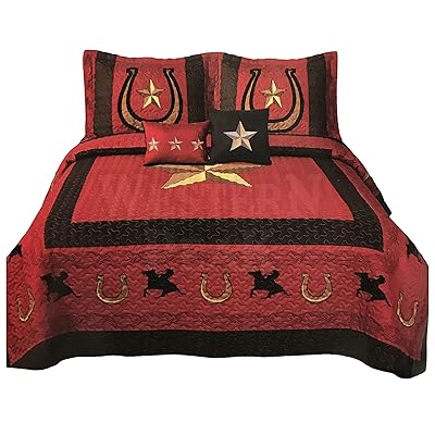 Buy Western Peak 5 Pc Western Red Gold Lone Star Cowboy Horseshoe Oversize Home Quilt Bedspread Bedding Set With Pillow Shams And Cushions Red King Online In Kuwait B082vyqmwf