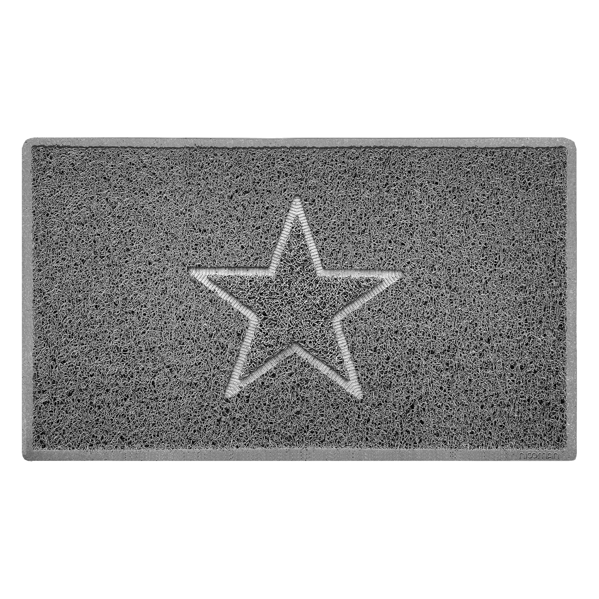Nicoman Star Shape Embossed Entrance Door Mat Non Slip Dirt Trapper PVC Spaghetti Mat with Rubber Base, Jet Washable Quick Drying Doormat Indoor or Outdoor - (Medium, Grey, 75 x 44cm)