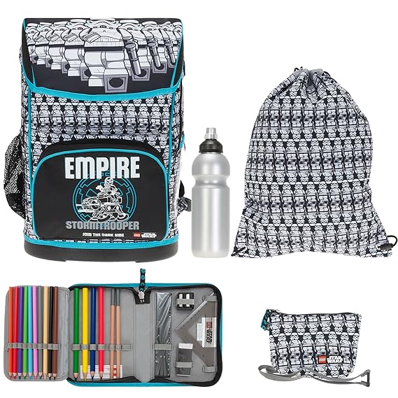 5 Teile Set LEGO Schulrucksack Maxi Schulranzen Ranzen (Star Wars Stormtrooper 1829) +Flasche