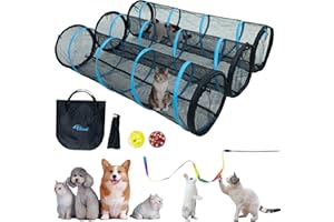 ITENT Cat Play Tunnel-3 Packs for Indoor and Outdoor,Cat Tunnel Outdoor,Cat Outdoor Enclosure, Cat Enclosures Easy to Connect with Two Zipper Doors,Product Size 59'' x 18'',3pcs /Set,Blue Trim