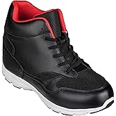 CALTO Men's Invisible Height Increasing Elevator Shoes - Black/Red Leather/Mesh Lace-up Sporty Trainers - 4 Inches Taller - G3332 - Size 9 D(M) US