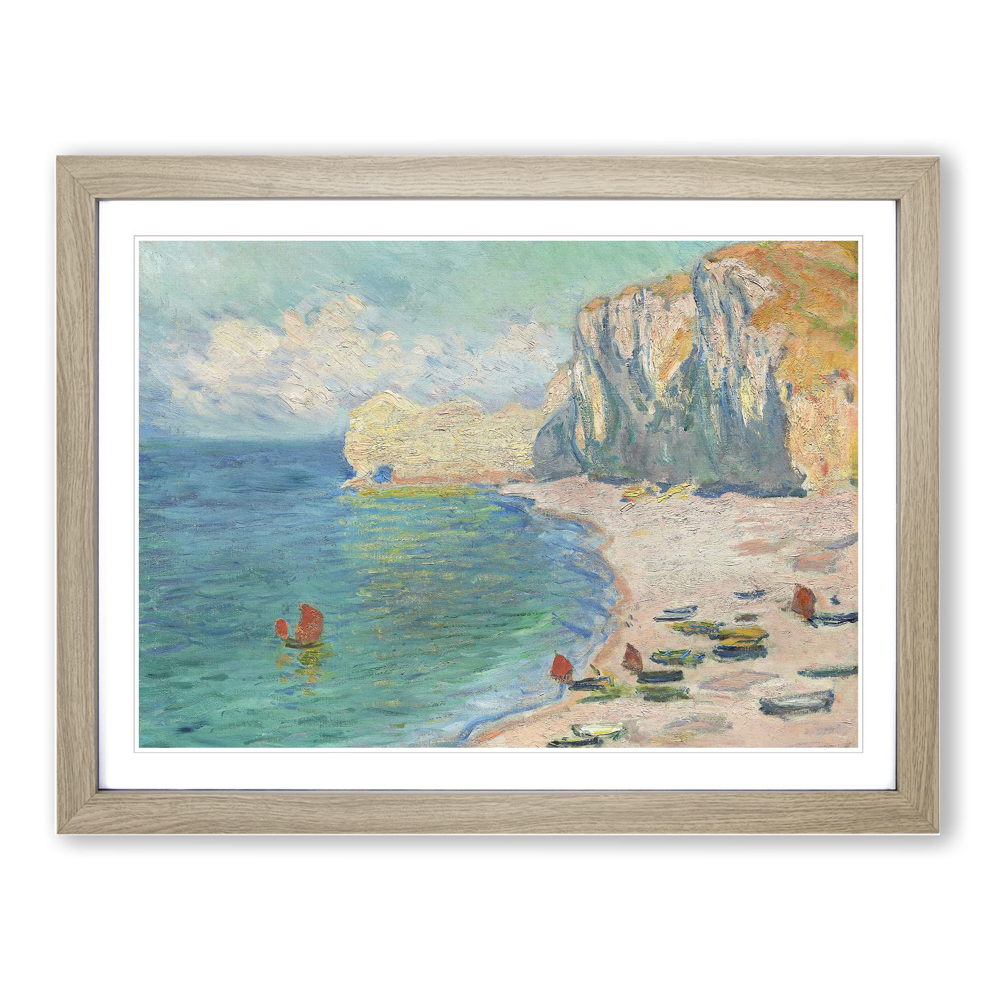 Beach And The Falaise D'amont By Claude Monet Classic Painting Framed Print | A3 Oak Framed Wall Art | Ready to Hang | Classic Beach Picture | Living Room Bedroom Lounge Office