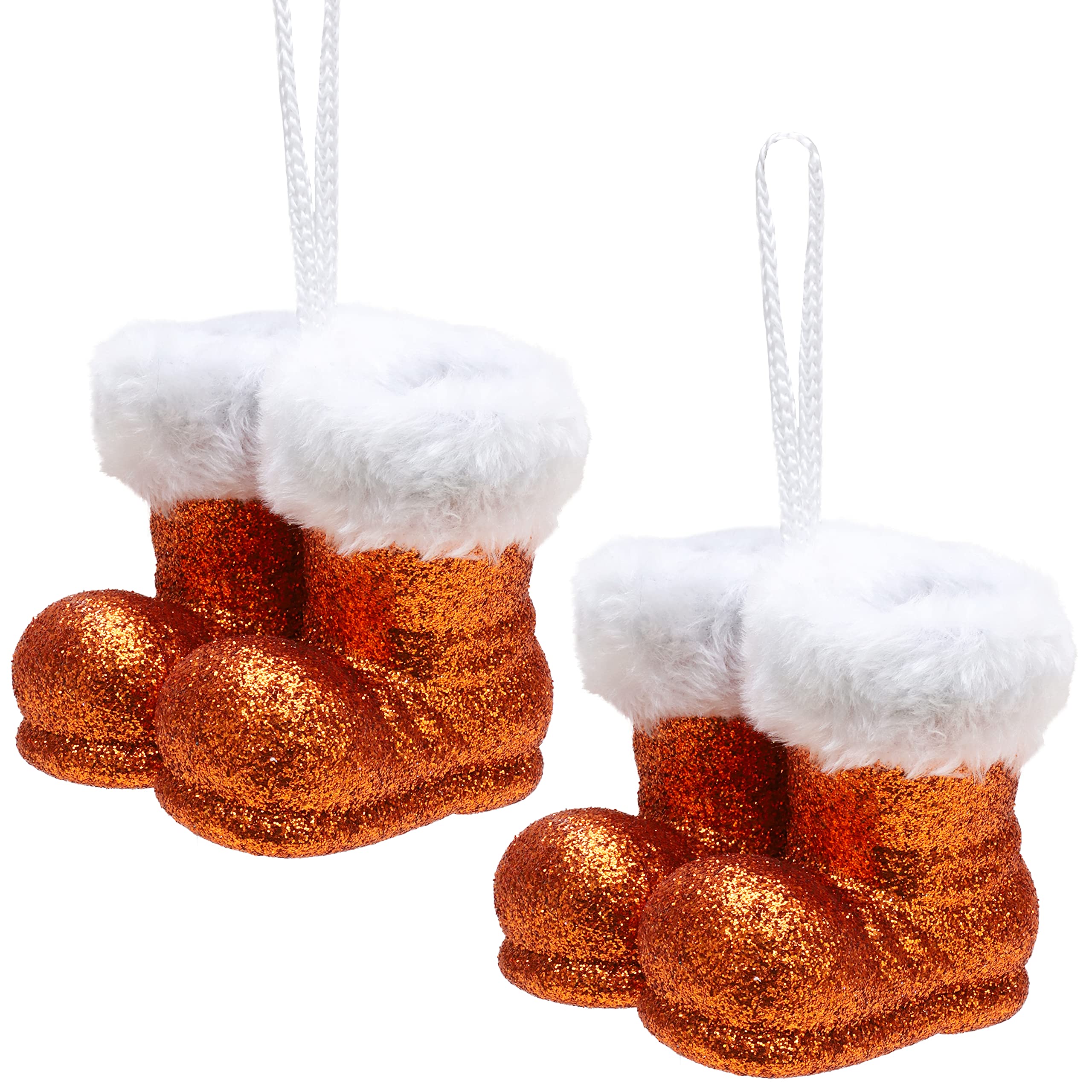 Christmas Concepts® Pack of 2–100mm (4") Glitter Hanging Santa Boots With White Fur Trim – Christmas Tree Trims/Baubles (Copper)
