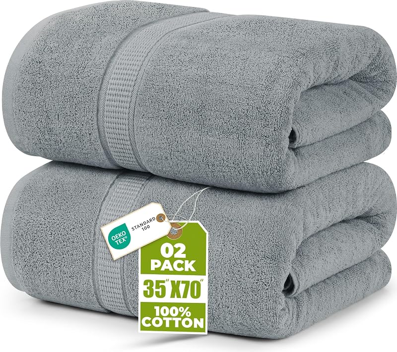 Utopia Towels Premium Jumbo Bath Sheet 90x180 cm 2 Pack Cool Grey 100% Cotton