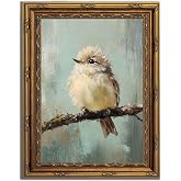 Gold Framed Bird Canvas Wall Art Vintage Bird Beige Sparrow painting Decor Pictures Sparrow on Branch Bedroom Living Posters Prints for Corridor Classroom Bedroom Kitchen Room Decoration