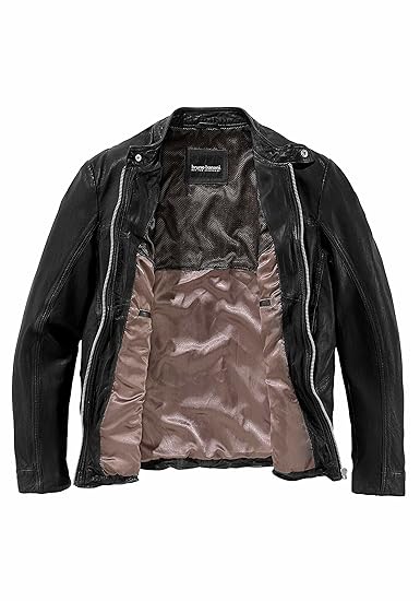 bruno banani Lederjacke Herren Biker-Look Lammleder schwarz