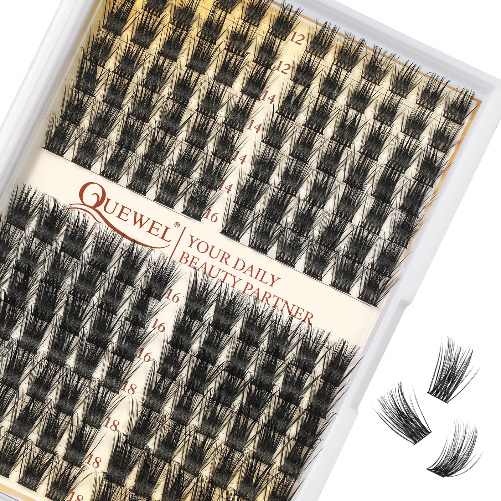 Cluster Lashes QUEWEL Individual Eyelashes 168 Pcs Lash Clusters Thin Band Cluster Eyelash Extensions C Curl MIX12-18mm Volume False Eyelashes Soft & Light For Home Use（QU33 C MIX12-18） — image 1